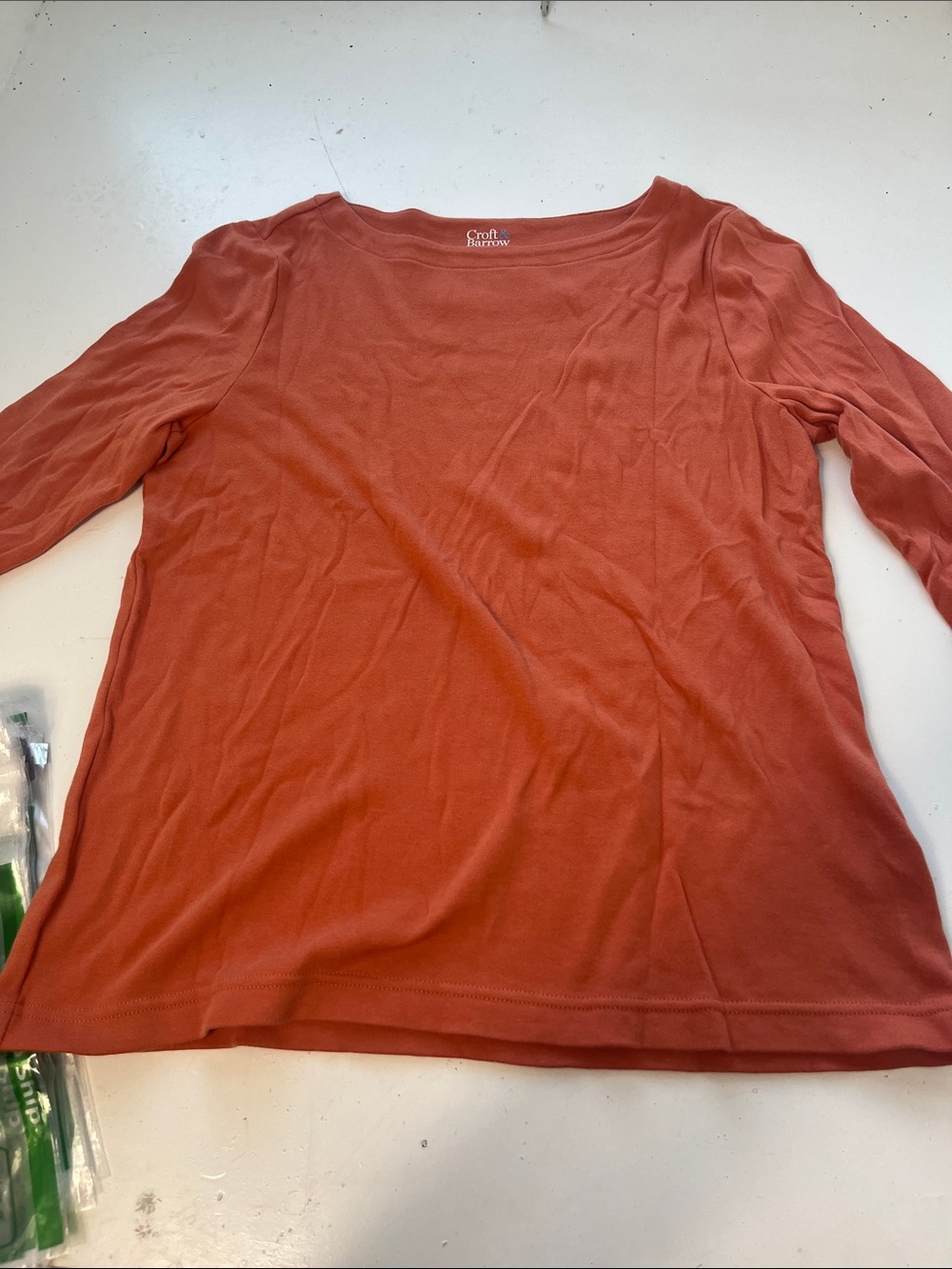 Croft & Barrow Medium Orange 3/4 Sleeve Cotton Thick Neckline Blouse